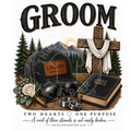 Groom Two Hearts One Purpose faith wedding t-shirt design with cross and Holy Bible