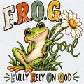 F.R.O.G. Fully Rely On God faith t-shirt with cute frog and daisy