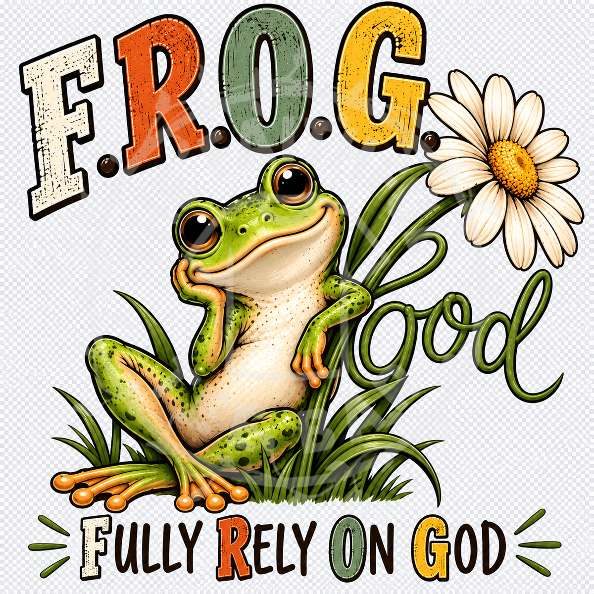 F.R.O.G. Fully Rely On God faith t-shirt with cute frog and daisy