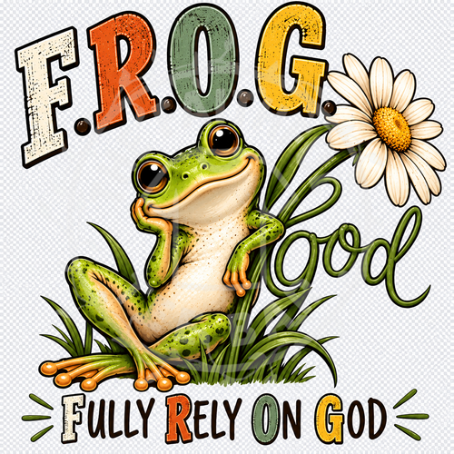 F.R.O.G. Fully Rely On God faith t-shirt with cute frog and daisy