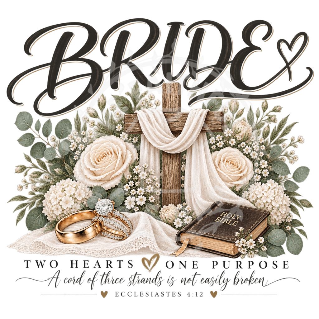 Bride Two Hearts One Purpose faith wedding t-shirt design