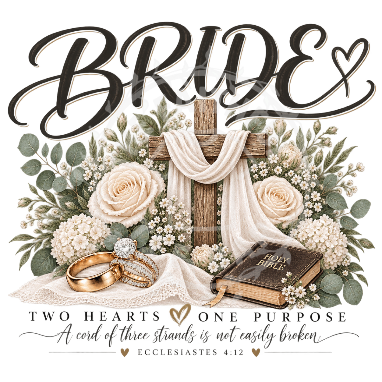 Bride Two Hearts One Purpose faith wedding t-shirt design