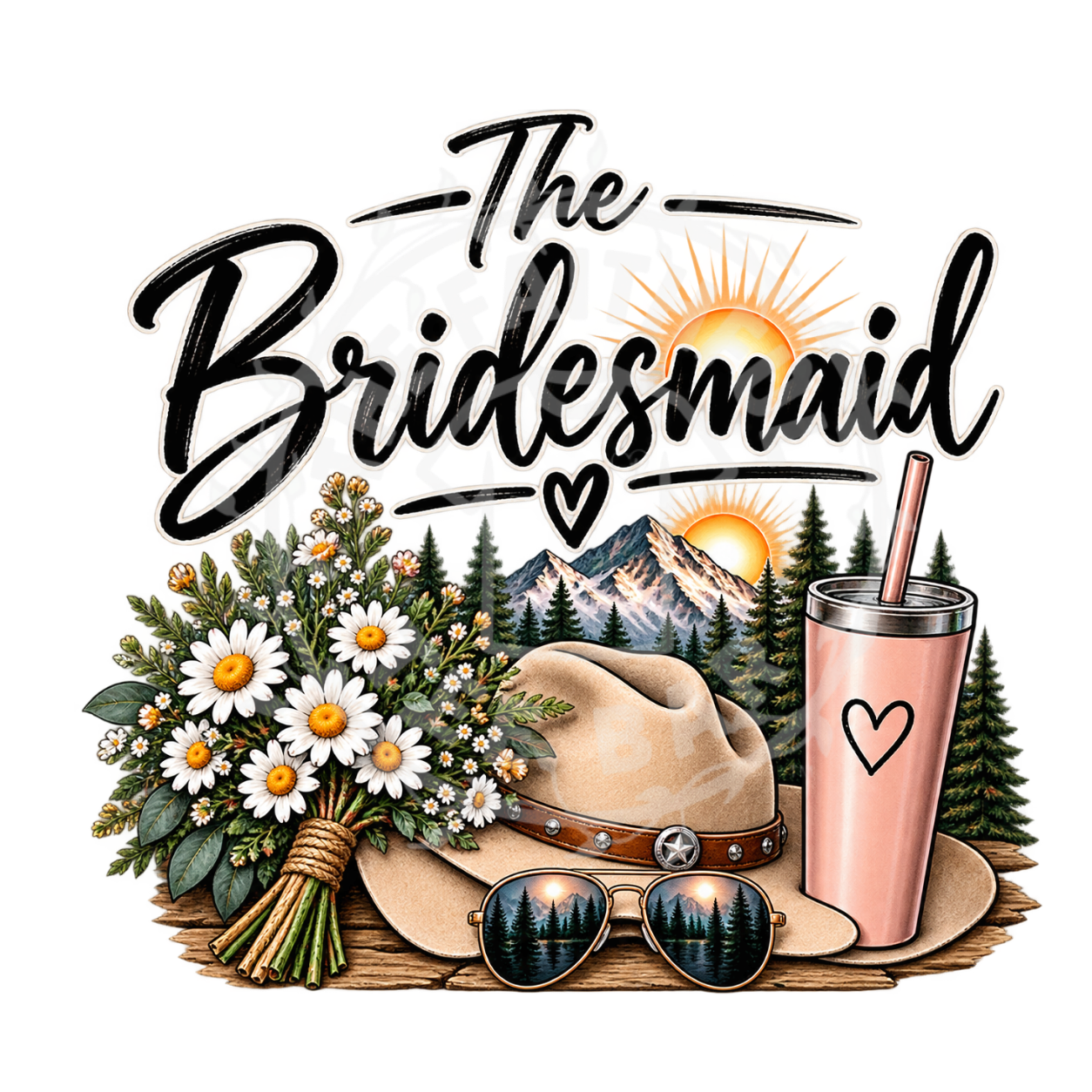 The Bridesmaid Western Sunshine t-shirt design with daisies cowboy hat and pink tumbler