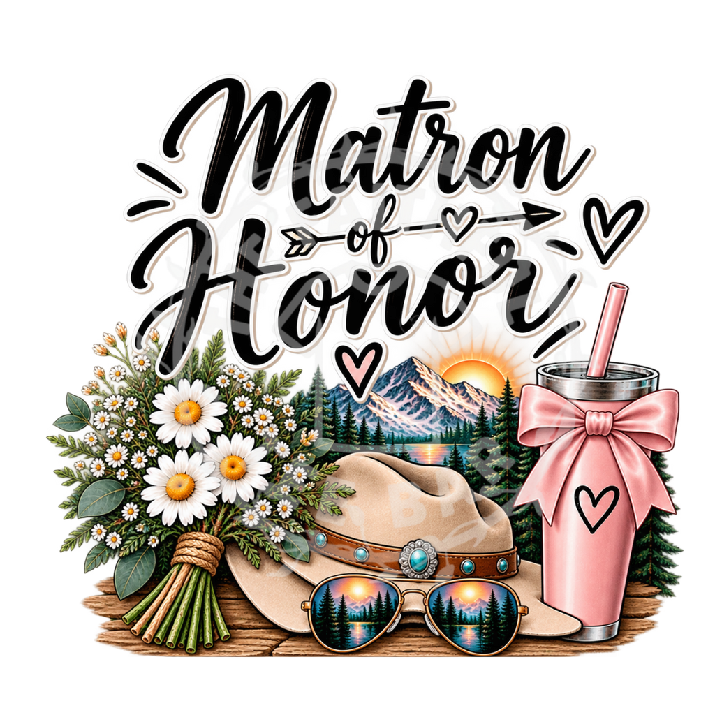 Matron of Honor Western Sunshine t-shirt design with daisies cowboy hat and pink bow tumbler