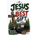 Jesus is the Best Gift Christmas faith t-shirt with cross wrapped in lights and Romans 8:28